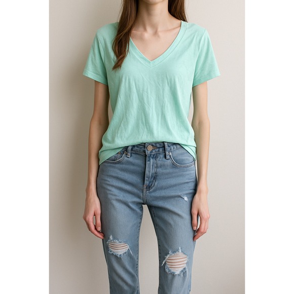 Express Button Back V Neck Top Aqua Blue Dolman Sleeve Casual Relaxed - Picture 1 of 5